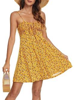 Missufe Sommerkleid Blumenkleid Swing Cami Freizeitkleid Damen Spaghettiträger Kleider (Gelb, Mittel) von Missufe