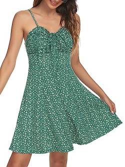 Missufe Sommerkleid Blumenkleid Swing Cami Freizeitkleid Damen Spaghettiträger Kleider (Grün, klein) von Missufe