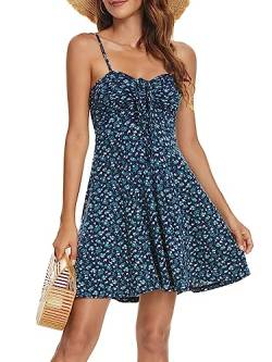Missufe Sommerkleid Swing Blumenkleid Cami Freizeitkleider Damen Spaghettiträger Kleider (Navy blau, Mittel) von Missufe