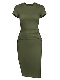 Missufe intl Damen Casual Gerafftes figurbetontes kurzärmeliges Midi-T-Shirt-Kleid - Grün - Klein von Missufe