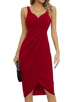 Missufeintl Cocktailkleid Elegant Wickelkleid Midikleid Sommerkleid Damen Partykleid Bodycon Vintage Kleider (rot, x-klein) von Missufeintl