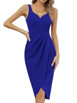 Missufeintl Cocktailkleid Wickelkleid Midikleid Elegant Sommerkleid Damen Partykleid Bodycon Vintage Kleider (Blau, Groß) von Missufeintl