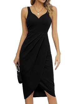 Missufeintl Cocktailkleid Wickelkleid Midikleid Elegant Sommerkleid Damen Partykleid Bodycon Vintage Kleider (Schwarz, Groß) von Missufeintl