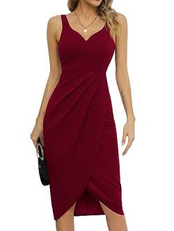 Missufeintl Sommerkleid Cocktailkleid Bodycon Wickelkleid Midikleider Damen Elegant Partykleid Vintage Kleider (Burgunderrot, XX-Groß) von Missufeintl