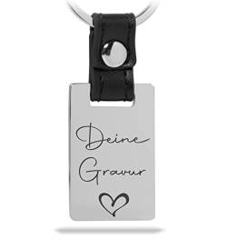 Mister Boncuk UNIQUE Schlüsselanhänger mit Gravur aus Edelstahl mit Echtleder - Personalisierbar mit Wunschgravur - Perfekt auch als Geschenkidee(Hochglanz - Schwarzgravur) von Mister Boncuk Handmade Jewelry