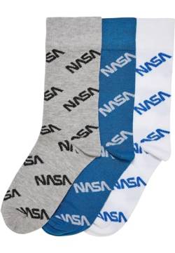 Mister Tee Unisex NASA Allover Kids 3-Pack Socks, brightblue/Grey/White, 39-42 von Mister Tee