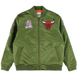 M&N Satin Bomber Jacke - FLIGHT Chicago Bulls oliv von Mitchell & Ness