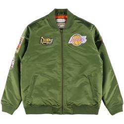 M&N Satin Bomber Jacke - FLIGHT Los Angeles Lakers oliv von Mitchell & Ness