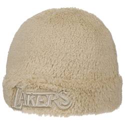Mitchell & Ness Faux Fur Lakers Beanie Mütze Wintermütze (One Size - cremeweiß) von Mitchell & Ness