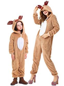 Weihnachtliches Rentier-Kostüm, Cosplay, Mommy and Me Passende Familie Reißverschluss Plüsch Jumpsuit Pyjama, Khaki Mom, 46 von Miucchy