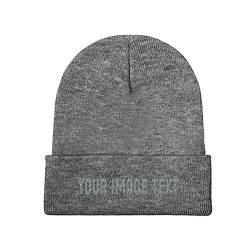 Benutzerdefinierte Beanie-Mütze für Männer und Frauen, fügen Sie Ihr eigenes Logo mit Bündchen hinzu, schwarz, Dunkelgrau, One size von Miujonvy