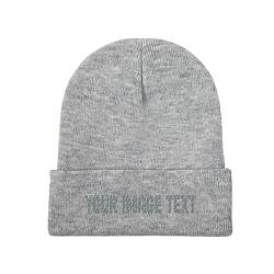 Benutzerdefinierte Beanie-Mütze für Männer und Frauen, fügen Sie Ihr eigenes Logo mit Bündchen hinzu, schwarz, grau, One size von Miujonvy