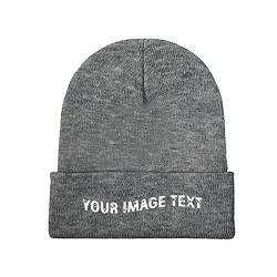 Benutzerdefinierte Strickmütze für Männer und Frauen, gestalten Sie Ihr eigenes Foto/Logo/Text Bündchen Beanie Mütze schwarz, Dunkelgrau, One size von Miujonvy