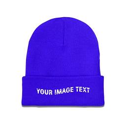 Benutzerdefinierte Strickmütze für Männer und Frauen, gestalten Sie Ihr eigenes Foto/Logo/Text Bündchen Beanie Mütze schwarz, blau, One size von Miujonvy