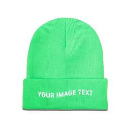 Benutzerdefinierte Strickmütze für Männer und Frauen, gestalten Sie Ihr eigenes Foto/Logo/Text Bündchen Beanie Mütze schwarz, grün, One size von Miujonvy