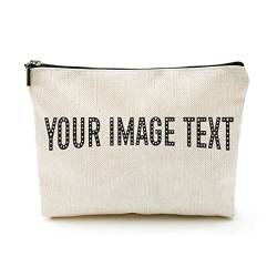 Kulturbeutel, tragbare Tasche, zum Hochladen Ihres Bildes/Texts, beste Freundin, Geschenk für Frauen, Make-up-Tasche, beige, Einheitsgröße von Miujonvy
