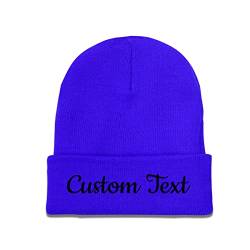 Miujonvy Individuell gestaltete Mütze Slouch Blue Beanie Custom Text Warme Strickschädelmütze von Miujonvy