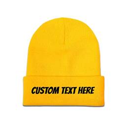 Miujonvy Individuell gestaltete Mütze Slouch Yellow Beanie Custom Text Here Unisex-Schädelmütze von Miujonvy