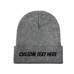 Miujonvy Individuell gestrickte Beanie-Mützen Slouch Darkgray Beanie Custom Text Here Unisex-Schädelmütze von Miujonvy