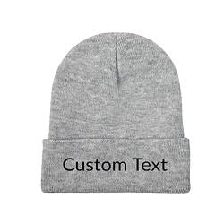 Miujonvy Individuell gestrickte Beanie-Mützen Slouch Gray Beanie Custom Text Personalisierte Mütze von Miujonvy