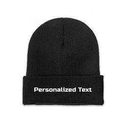 Miujonvy Individuelle Mütze Slouch Black Beanie Personalized Text Personalisierte Strickmütze von Miujonvy