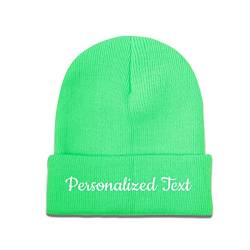 Miujonvy Individuelle Mütze Slouch Green Beanie Personalized Text Personalisierte Strickmütze von Miujonvy