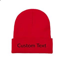 Miujonvy Individuelle Mütze Slouch Red Beanie Custom Text Klassische Wintermütze von Miujonvy