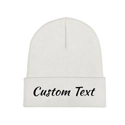 Miujonvy Individuelle Mütze Slouch White Beanie Custom Text Personalisierte Strickmütze von Miujonvy