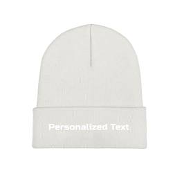 Miujonvy Individuelle Mütze Slouch White Beanie Personalized Text Warme Beanie-Mütze von Miujonvy