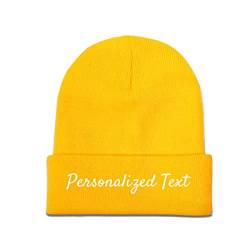 Miujonvy Individuelle Mütze Slouch Yellow Beanie Personalized Text Personalisierte Mütze von Miujonvy