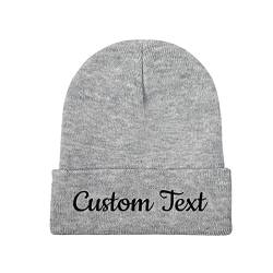 Miujonvy Individuelle Wintermütze Beanie für Männer & Frauen Slouch Gray Beanie Custom Text Personalisierte Strickmütze von Miujonvy