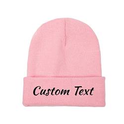 Miujonvy Individuelle Wintermütze Beanie für Männer & Frauen Slouch Pink Beanie Custom Text Warme Strickschädelmütze von Miujonvy