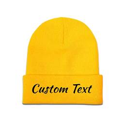 Miujonvy Individuelle Wintermütze Beanie für Männer & Frauen Slouch Yellow Beanie Custom Text Personalisierte Mütze von Miujonvy