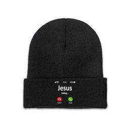 Miujonvy Winter Beanie Mütze Bündchen Totenkopf Mützen Jesus Christliche Acryl Strickmützen für Damen & Herren, Schwarz 0, One size von Miujonvy