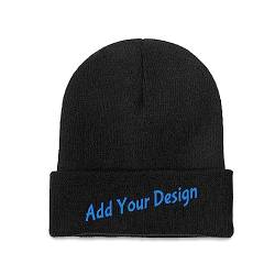 Wintermütze Beanie selber gestalten mit Fototext für Herren Damen Schwarz, Schwarz , One size von Miujonvy