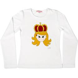 Miuko Langarmshirt für Mädchen in weiß, T-Shirt langärmlig, Motiv Queen, Kindershirt, Teenager, 100% Baumwolle 122 128 134 140 146 152 158 164 (DE/NL/SE/PL, Numerisch, 134, 140, Regular, weiß) von Miuko