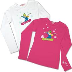 Miuko Langarmshirt für Mädchen weiß oder pink, T-Shirt langärmlig, Motiv Snowboarderin, Teenager, 100% Baumwolle 122 128 134 140 146 152 158 164 (DE/NL/SE/PL, Numerisch, 122, 128, Regular, pink) von Miuko