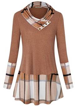 Miusey Damen Langarm Wasserfallausschnitt Form Passform Casual Tunika Top Bluse, Apricot Plaid, Large von Miusey