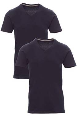 Herren T-Shirt V Ausschnitt aus feiner Baumwolle, Kurzarm, einfarbig, Größe:4XL, Farbe:2er Pack Dunkelblau von Mivaro