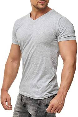 Herren T-Shirt V Ausschnitt aus feiner Baumwolle, Kurzarm, einfarbig, Größe:M, Farbe:Grau meliert von Mivaro