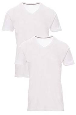 Herren T-Shirt V Ausschnitt aus feiner Baumwolle, Kurzarm, einfarbig, Größe:S, Farbe:2er Pack Weiß von Mivaro