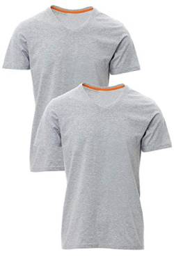 Herren T-Shirt V Ausschnitt aus feiner Baumwolle, Kurzarm, einfarbig, Größe:XL, Farbe:2er Pack Grau Meliert von Mivaro