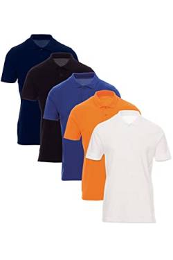 Mivaro 5er Pack Poloshirts Herren Basic Polo Shirt Kurzarm atmungsaktiv, Größe:4XL, Farbe:5er Pack Schwarz/Weiß/Dunkelblau/Orange/Blau von Mivaro