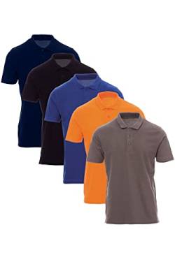 Mivaro 5er Pack Poloshirts Herren Basic Polo Shirt Kurzarm atmungsaktiv, Größe:L, Farbe:5er Pack Schwarz/Blau/Dunkelblau/Anthrazit/Orange von Mivaro