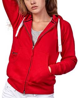 Mivaro Damen Sweatjacke Winter Sweatshirt mit langem Reißverschluss Kapuzenjacke Basic Sweatshirtjacke, Größe:M, Farbe:Rot von Mivaro