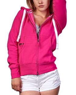 Mivaro Damen Sweatjacke Winter Sweatshirt mit langem Reißverschluss Kapuzenjacke Basic Sweatshirtjacke, Größe:S, Farbe:Pink von Mivaro