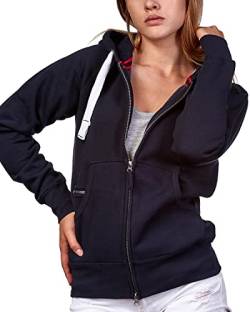 Mivaro Damen Sweatjacke Winter Sweatshirt mit langem Reißverschluss Kapuzenjacke Basic Sweatshirtjacke, Größe:XL, Farbe:Dunkelblau von Mivaro