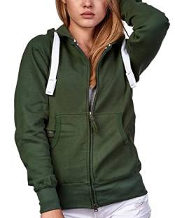 Mivaro Damen Sweatjacke Winter Sweatshirt mit langem Reißverschluss Kapuzenjacke Basic Sweatshirtjacke, Größe:XL, Farbe:Grün von Mivaro