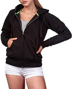 Mivaro Damen Sweatjacke Winter Sweatshirt mit langem Reißverschluss Kapuzenjacke Basic Sweatshirtjacke, Größe:XL, Farbe:Schwarz von Mivaro