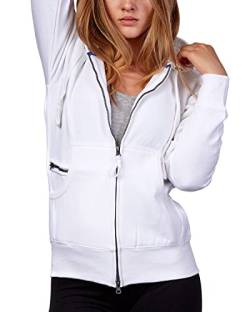 Mivaro Damen Sweatjacke Winter Sweatshirt mit langem Reißverschluss Kapuzenjacke Basic Sweatshirtjacke, Größe:XL, Farbe:Weiß von Mivaro